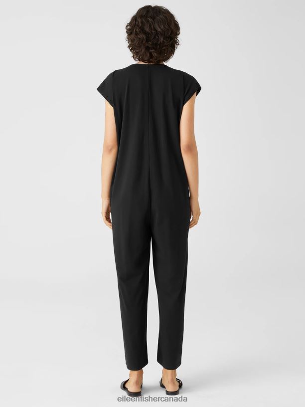 EILEEN FISHER Traceable Cotton JerseyJumpsuit Boxy Fit Cropped Length Women BLACK Clothing 024FN730