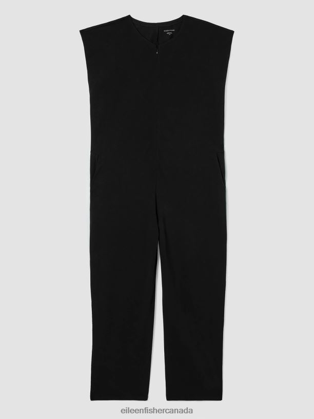 EILEEN FISHER Traceable Cotton JerseyJumpsuit Boxy Fit Cropped Length Women BLACK Clothing 024FN730