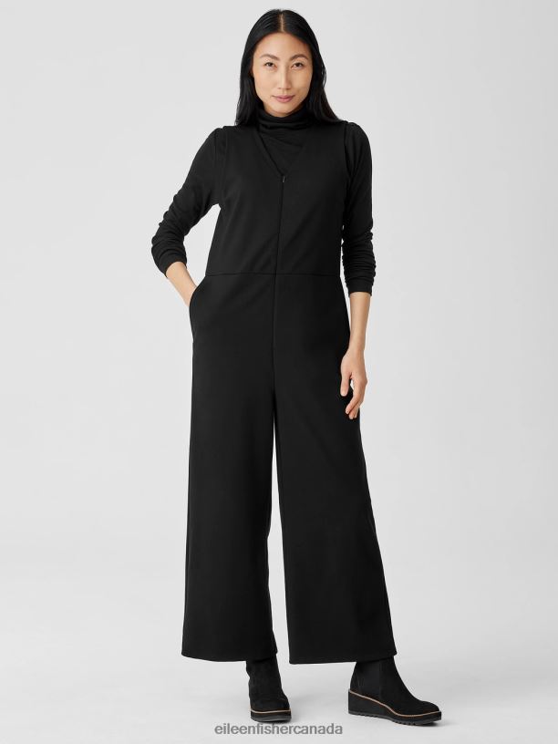 EILEEN FISHER Washable Flex Ponte V-Neck Jumpsuit Easy Fit Ankle Length Women BLACK Clothing 024FN667