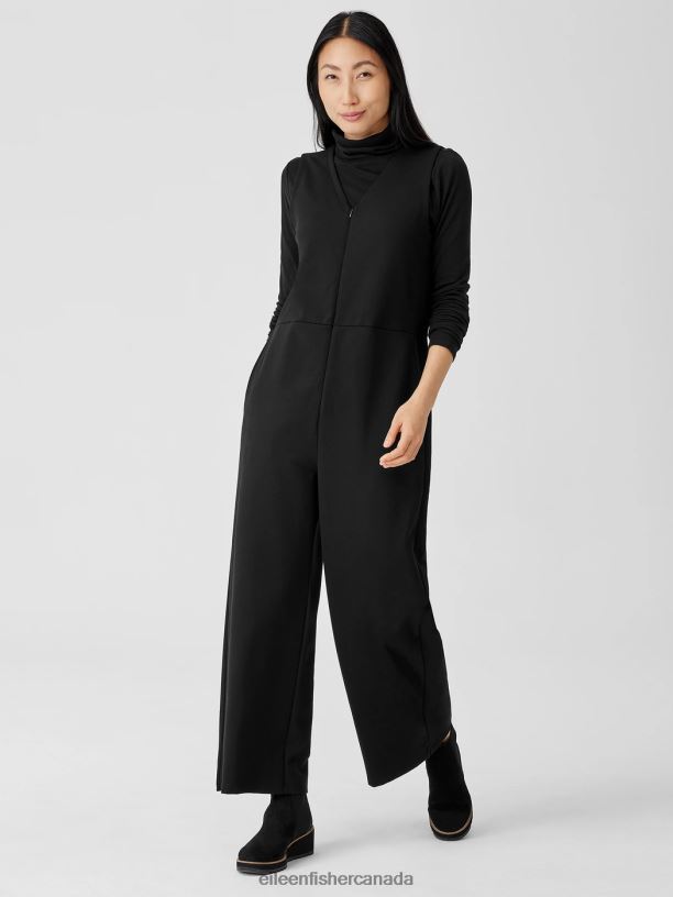 EILEEN FISHER Washable Flex Ponte V-Neck Jumpsuit Easy Fit Ankle Length Women BLACK Clothing 024FN667