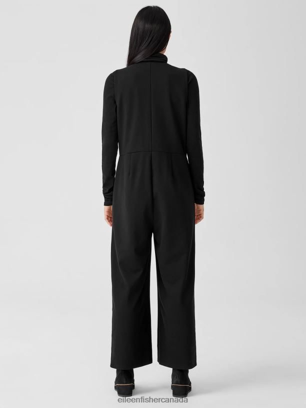 EILEEN FISHER Washable Flex Ponte V-Neck Jumpsuit Easy Fit Ankle Length Women BLACK Clothing 024FN667