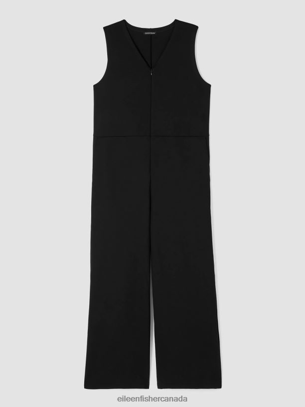 EILEEN FISHER Washable Flex Ponte V-Neck Jumpsuit Easy Fit Ankle Length Women BLACK Clothing 024FN667