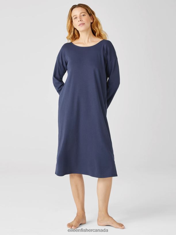EILEEN FISHER Cozy Organic Cotton Interlock Dress Boxy Fit Calf Length Women BLACK Clothing 024FN975