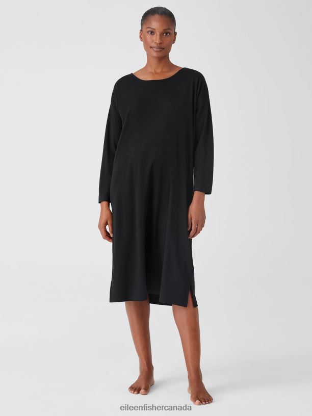 EILEEN FISHER Cozy Organic Cotton Interlock Dress Boxy Fit Calf Length Women BLACK Clothing 024FN976