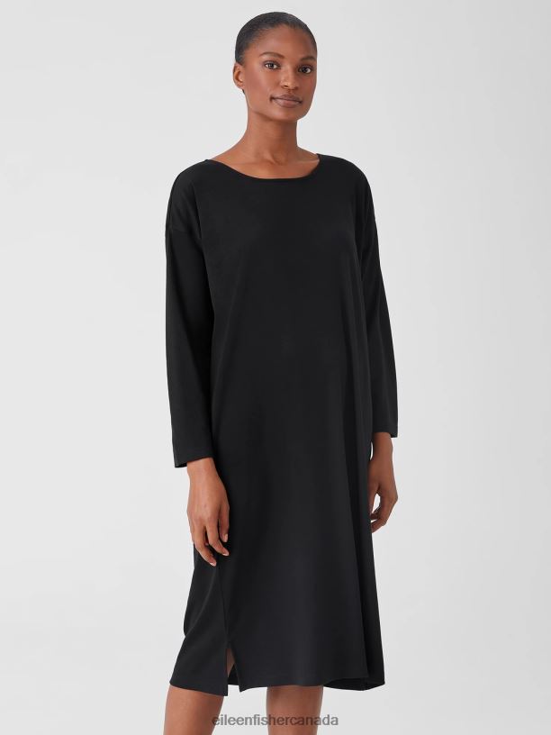 EILEEN FISHER Cozy Organic Cotton Interlock Dress Boxy Fit Calf Length Women BLACK Clothing 024FN976