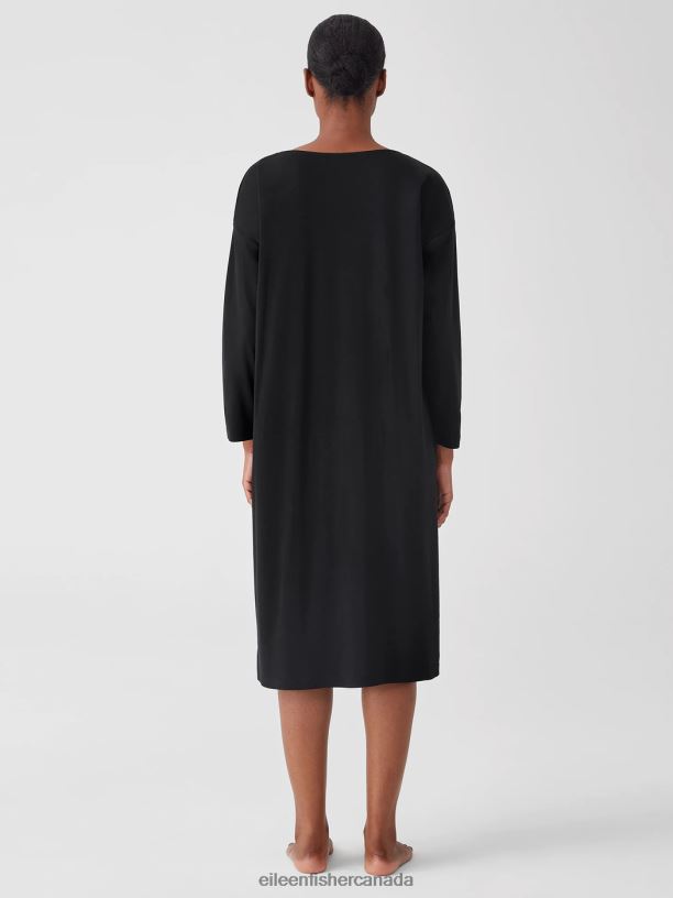 EILEEN FISHER Cozy Organic Cotton Interlock Dress Boxy Fit Calf Length Women BLACK Clothing 024FN976