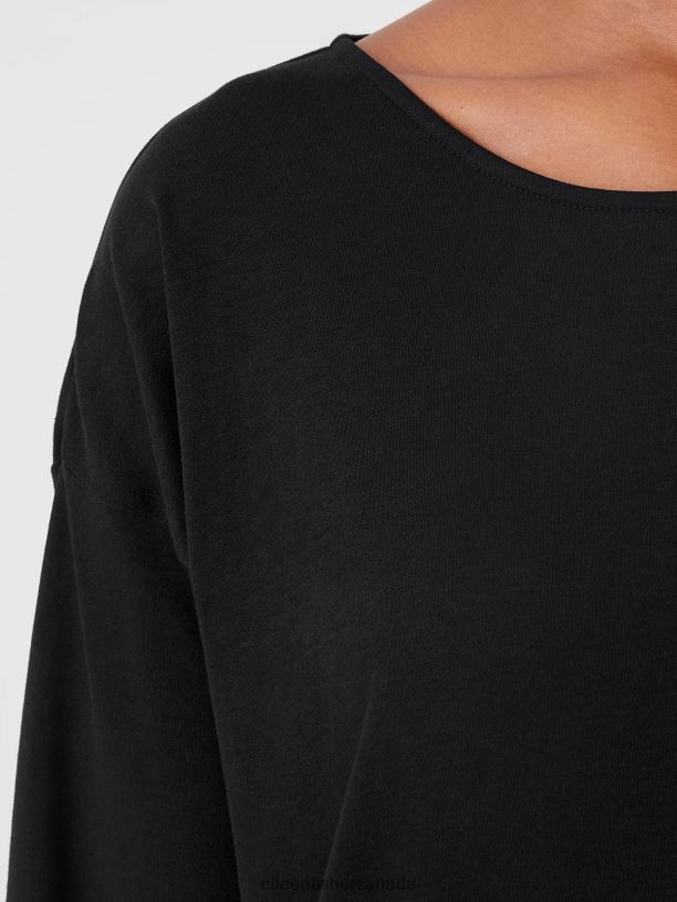 EILEEN FISHER Cozy Organic Cotton Interlock Dress Boxy Fit Calf Length Women BLACK Clothing 024FN976