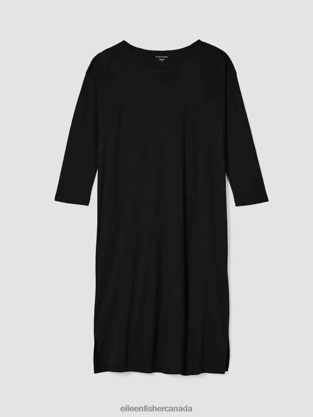 EILEEN FISHER Cozy Organic Cotton Interlock Dress Boxy Fit Calf Length Women BLACK Clothing 024FN976