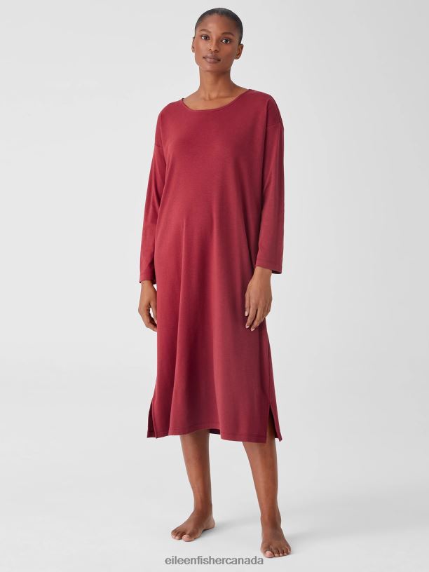 EILEEN FISHER Cozy Organic Cotton Interlock Dress Boxy Fit Calf Length Women CRANBERRY Clothing 024FN978
