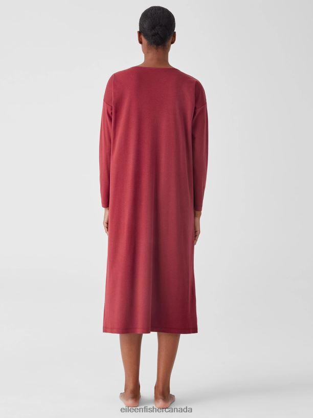 EILEEN FISHER Cozy Organic Cotton Interlock Dress Boxy Fit Calf Length Women CRANBERRY Clothing 024FN978