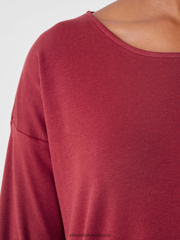 EILEEN FISHER Cozy Organic Cotton Interlock Dress Boxy Fit Calf Length Women CRANBERRY Clothing 024FN978