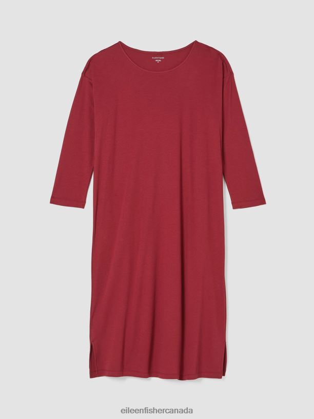 EILEEN FISHER Cozy Organic Cotton Interlock Dress Boxy Fit Calf Length Women CRANBERRY Clothing 024FN978
