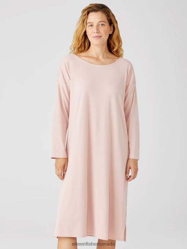 EILEEN FISHER Cozy Organic Cotton Interlock Dress Boxy Fit Calf Length Women POWDER Clothing 024FN979