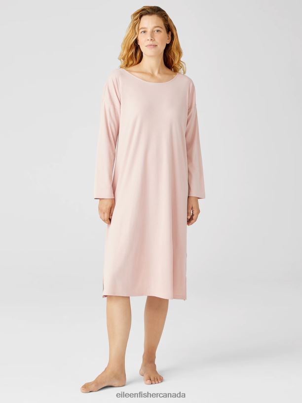 EILEEN FISHER Cozy Organic Cotton Interlock Dress Boxy Fit Calf Length Women POWDER Clothing 024FN979