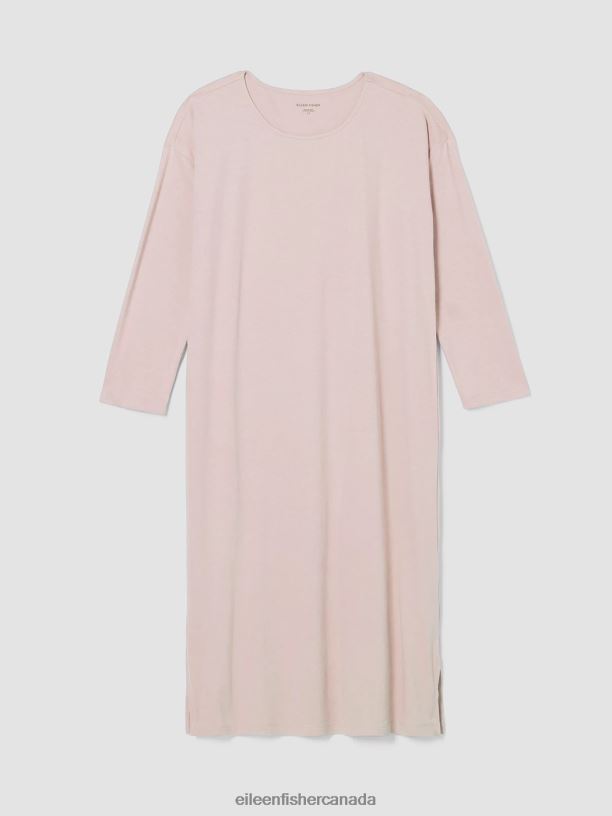 EILEEN FISHER Cozy Organic Cotton Interlock Dress Boxy Fit Calf Length Women POWDER Clothing 024FN979
