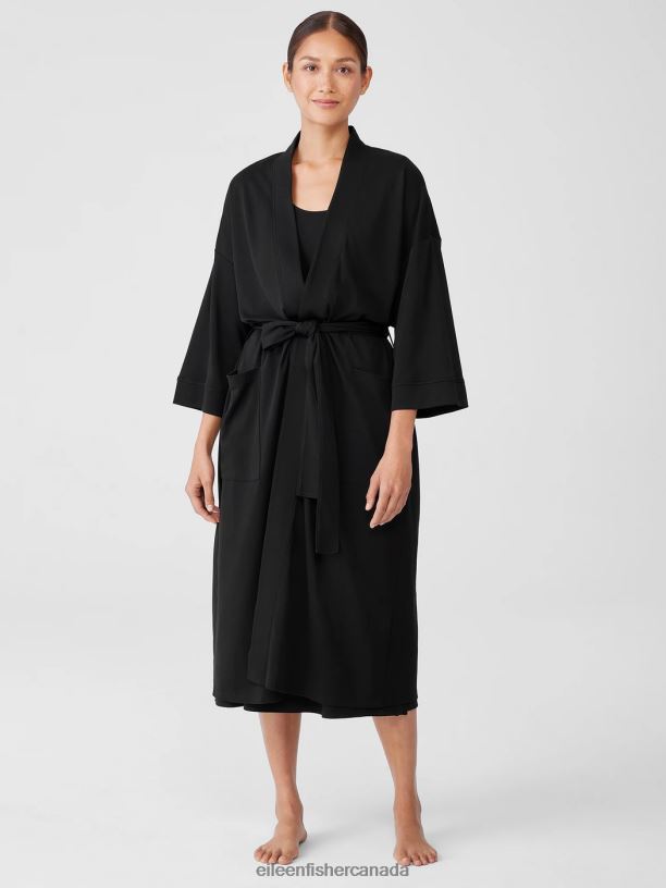 EILEEN FISHER Cozy Organic Cotton Interlock Robe Boxy Fit Calf Length Women BLACK Clothing 024FN937