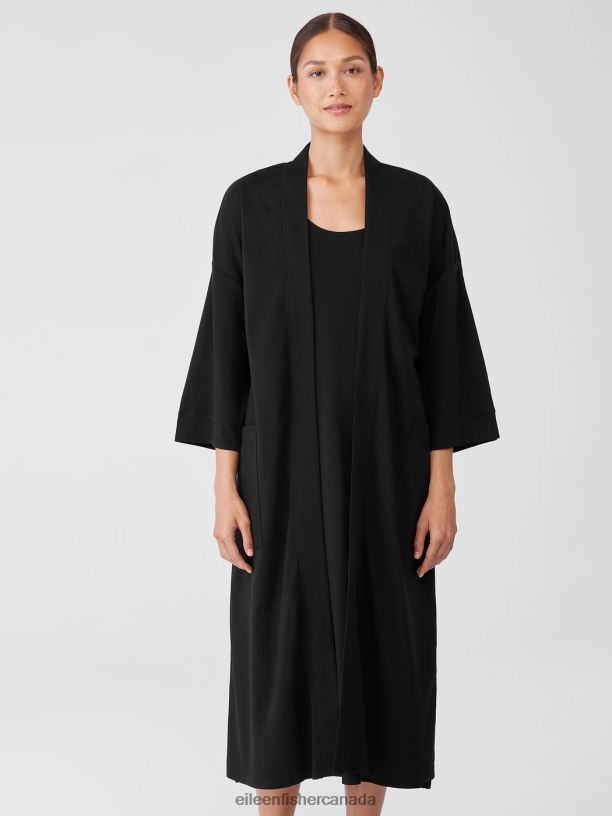 EILEEN FISHER Cozy Organic Cotton Interlock Robe Boxy Fit Calf Length Women BLACK Clothing 024FN937