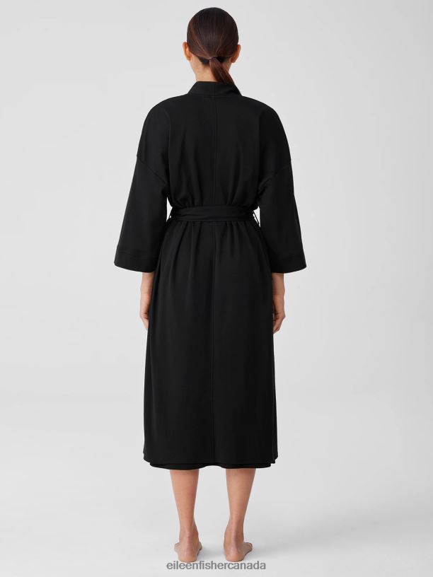 EILEEN FISHER Cozy Organic Cotton Interlock Robe Boxy Fit Calf Length Women BLACK Clothing 024FN937