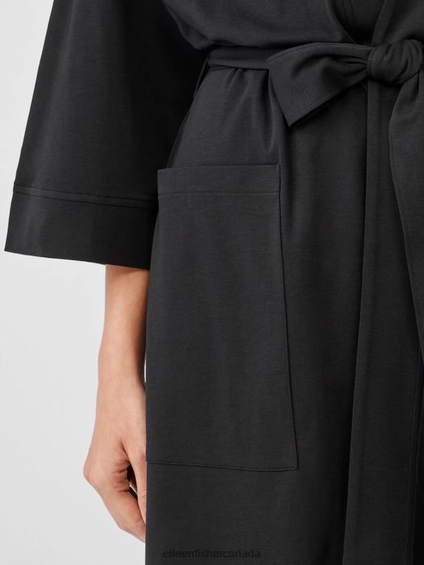 EILEEN FISHER Cozy Organic Cotton Interlock Robe Boxy Fit Calf Length Women BLACK Clothing 024FN937
