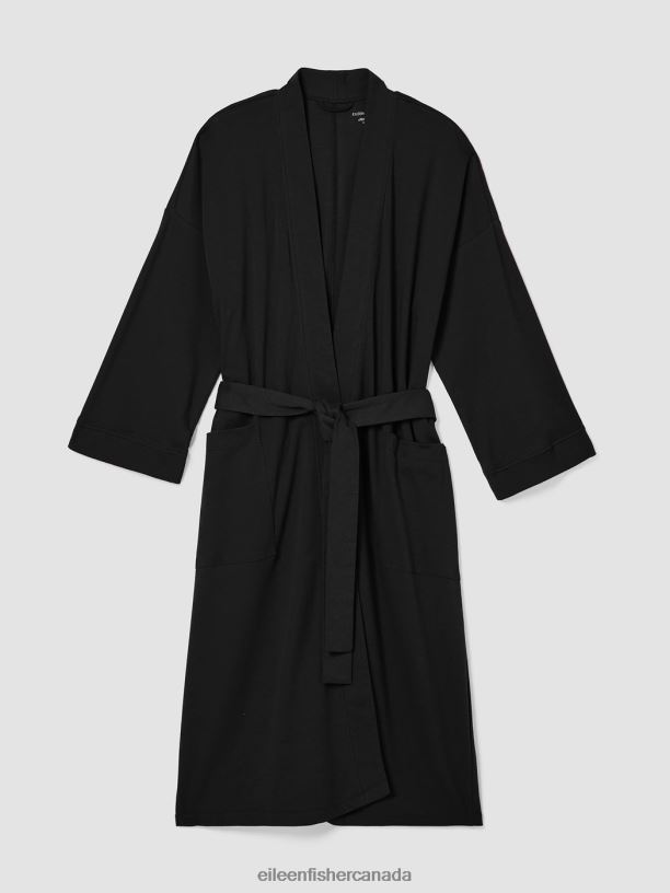 EILEEN FISHER Cozy Organic Cotton Interlock Robe Boxy Fit Calf Length Women BLACK Clothing 024FN937