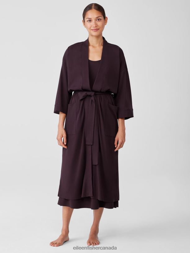 EILEEN FISHER Cozy Organic Cotton Interlock Robe Boxy Fit Calf Length Women CASSIS Clothing 024FN939