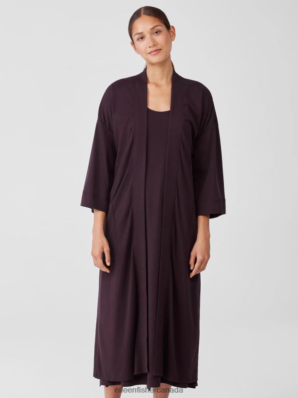 EILEEN FISHER Cozy Organic Cotton Interlock Robe Boxy Fit Calf Length Women CASSIS Clothing 024FN939