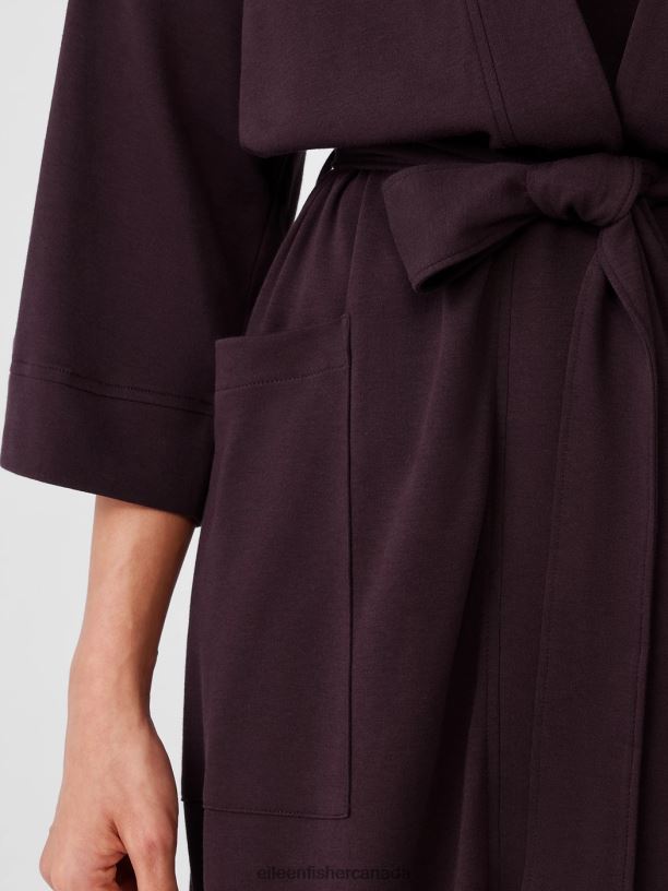 EILEEN FISHER Cozy Organic Cotton Interlock Robe Boxy Fit Calf Length Women CASSIS Clothing 024FN939