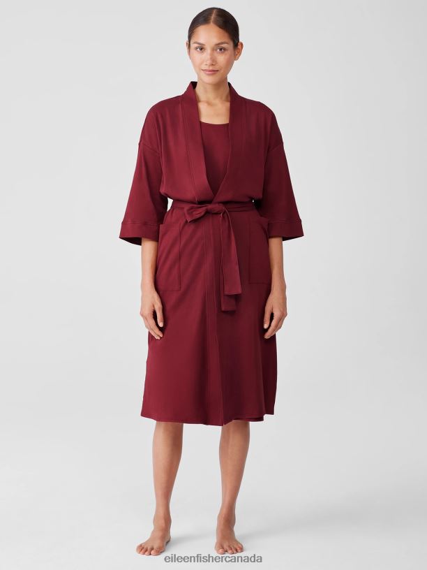 EILEEN FISHER Cozy Organic Cotton Interlock Robe Boxy Fit Calf Length Women CRANBERRY Clothing 024FN940