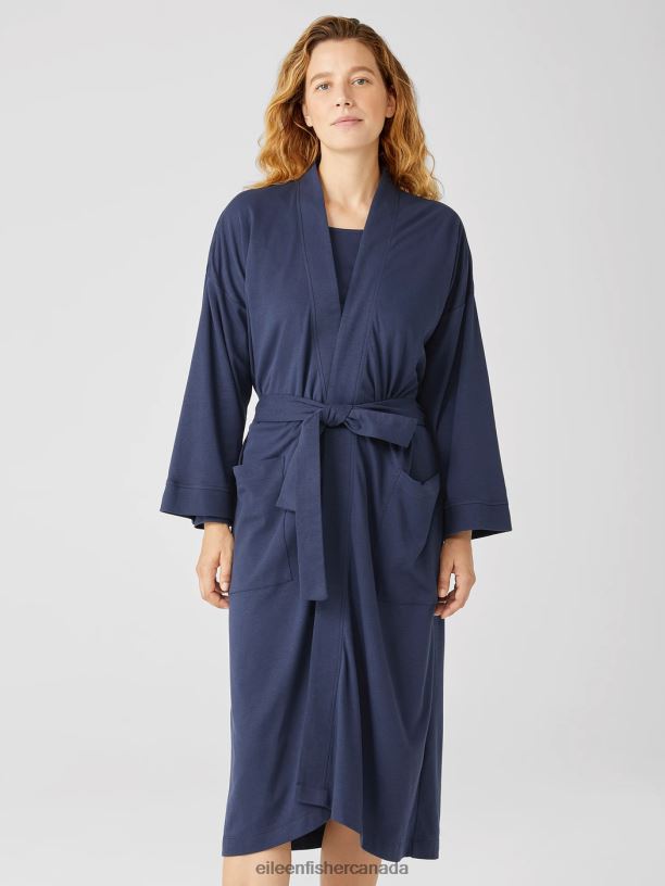 EILEEN FISHER Cozy Organic Cotton Interlock Robe Boxy Fit Calf Length Women INDIGO Clothing 024FN938