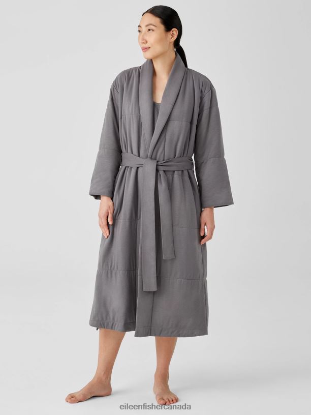 EILEEN FISHER Organic Cotton Cozy Interlock Quilted Robe Easy Fit Full Length Women ASH Clothing 024FN1035