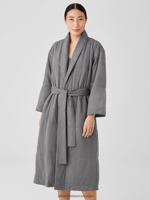 EILEEN FISHER Organic Cotton Cozy Interlock Quilted Robe Easy Fit Full Length Women ASH Clothing 024FN1035