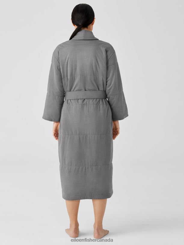 EILEEN FISHER Organic Cotton Cozy Interlock Quilted Robe Easy Fit Full Length Women ASH Clothing 024FN1035