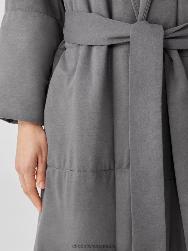 EILEEN FISHER Organic Cotton Cozy Interlock Quilted Robe Easy Fit Full Length Women ASH Clothing 024FN1035