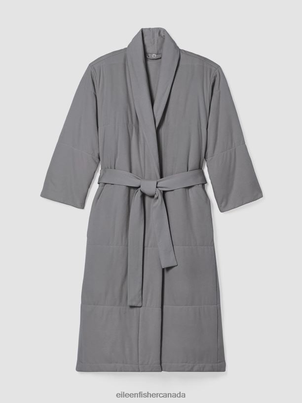 EILEEN FISHER Organic Cotton Cozy Interlock Quilted Robe Easy Fit Full Length Women ASH Clothing 024FN1035