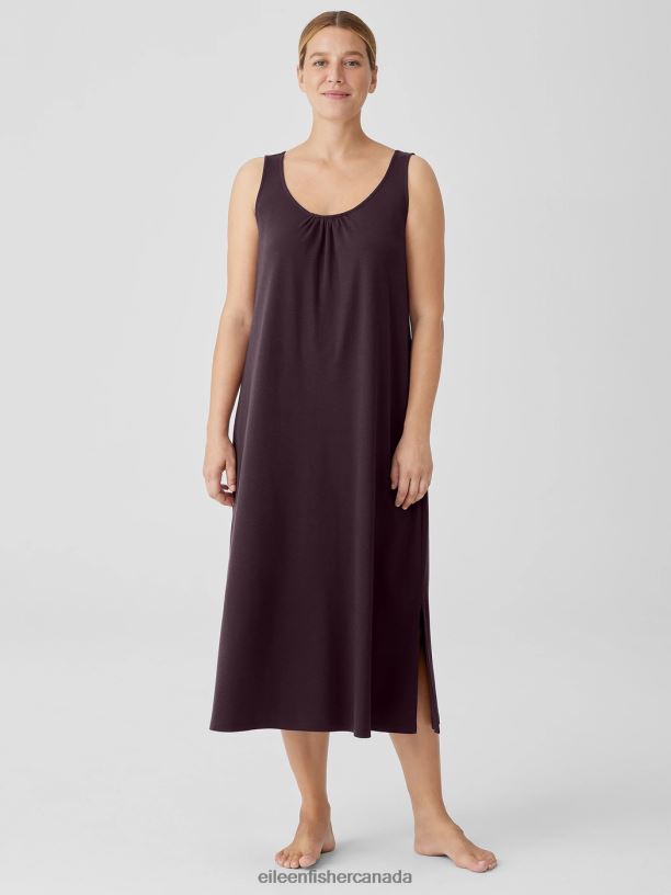 EILEEN FISHER Organic Cotton Interlock Scoop Neck Sleep Dress Easy Fit Calf Length Women BLACK Clothing 024FN952