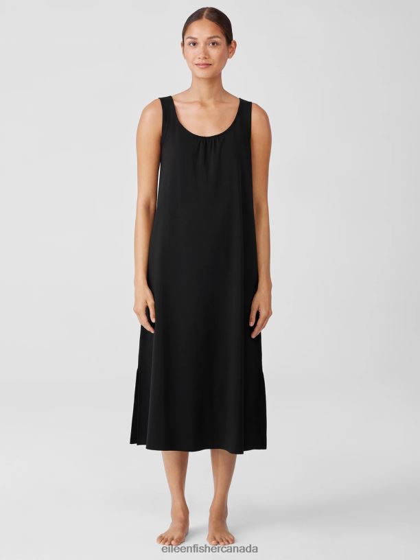 EILEEN FISHER Organic Cotton Interlock Scoop Neck Sleep Dress Easy Fit Calf Length Women BLACK Clothing 024FN953