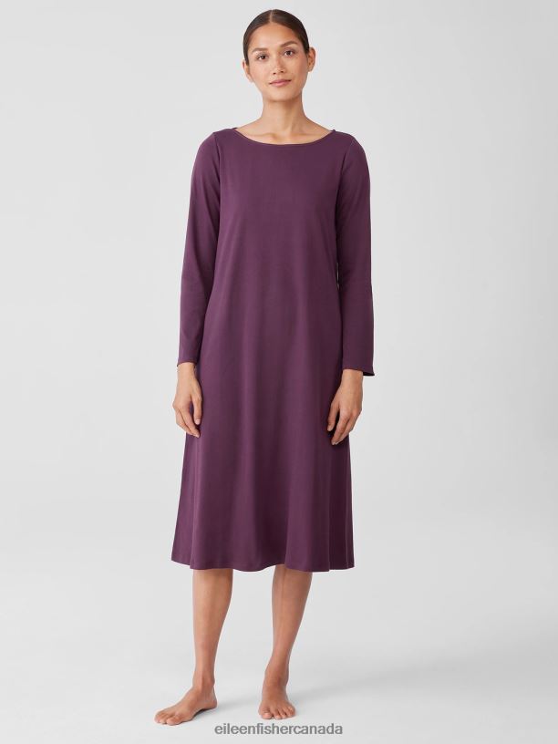 EILEEN FISHER Organic Cotton Interlock Sleep Dress Easy Fit Calf Length Women BLACKBERRY Clothing 024FN963