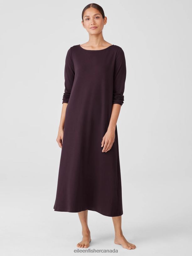 EILEEN FISHER Organic Cotton Interlock Sleep Dress Easy Fit Calf Length Women BLACK Clothing 024FN958