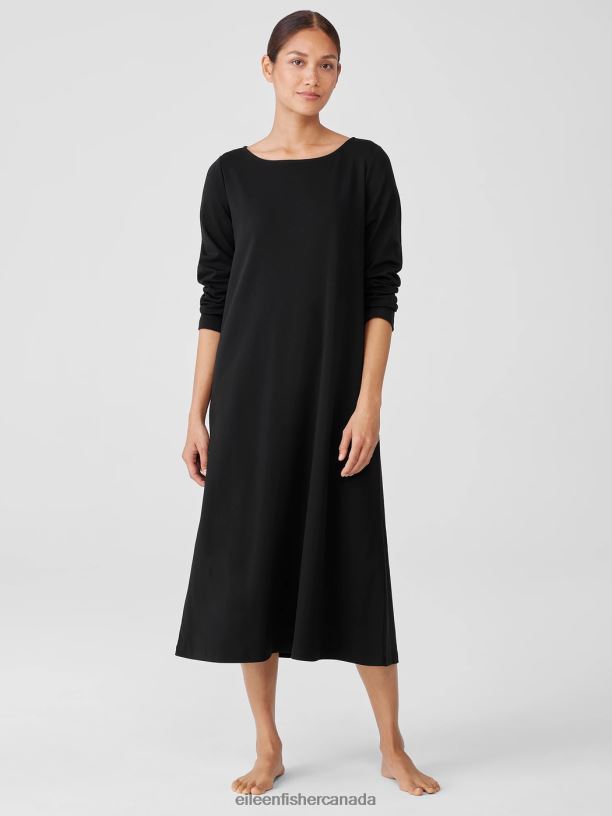EILEEN FISHER Organic Cotton Interlock Sleep Dress Easy Fit Calf Length Women BLACK Clothing 024FN959