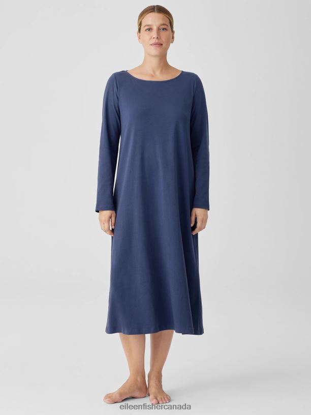 EILEEN FISHER Organic Cotton Interlock Sleep Dress Easy Fit Calf Length Women IRIS Clothing 024FN961