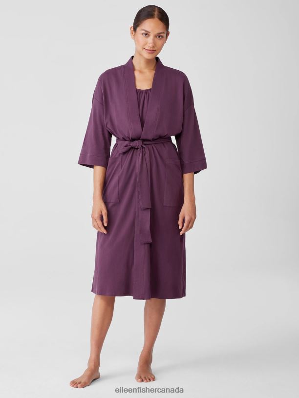EILEEN FISHER Organic Cotton Interlock Sleep Robe Boxy Fit Calf Length Women BLACKBERRY Clothing 024FN941