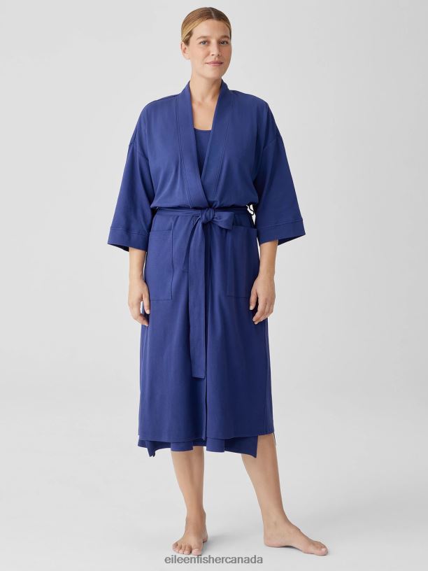 EILEEN FISHER Organic Cotton Interlock Sleep Robe Boxy Fit Calf Length Women IRIS Clothing 024FN936