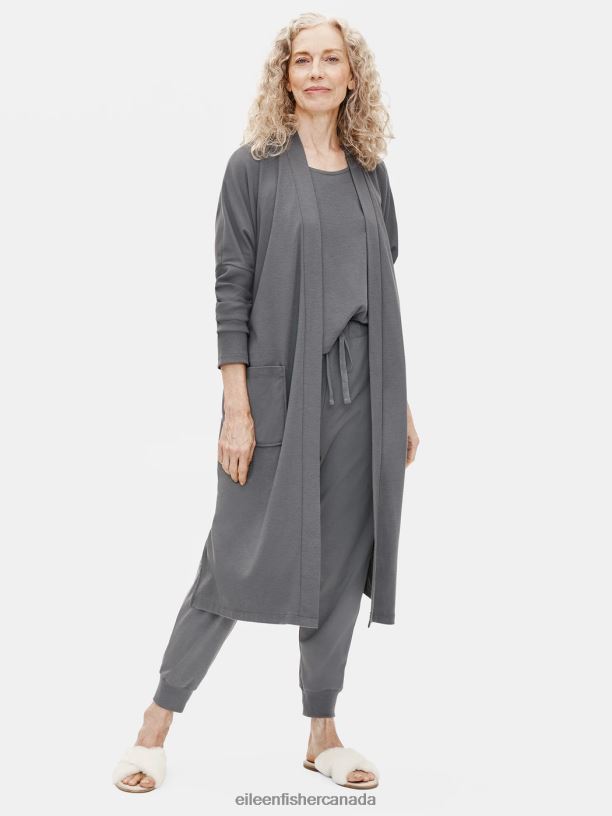 EILEEN FISHER Organic Cotton Interlock Sleep Robe Boxy Fit Knee Length Women ASH Clothing 024FN1025