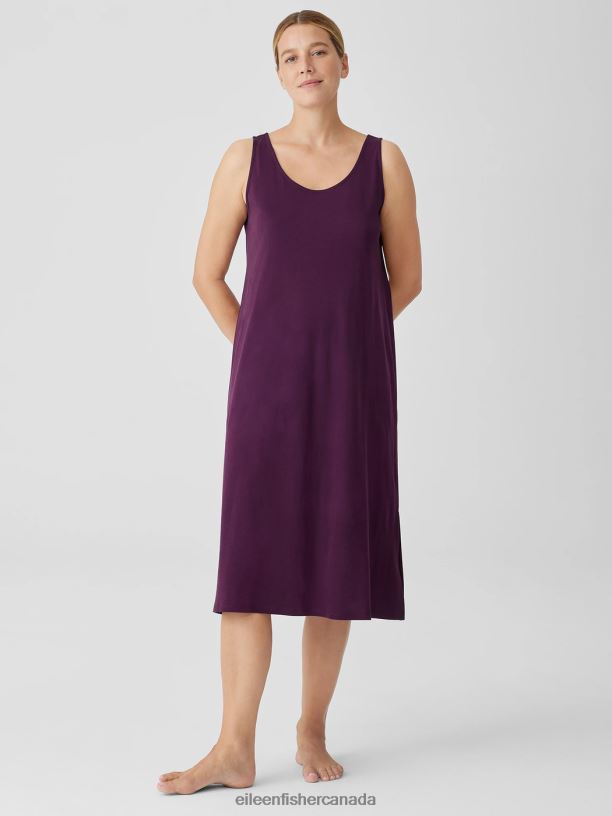 EILEEN FISHER Organic Cotton Interlock Tank Sleep Dress Easy Fit Calf Length Women BLACKBERRY Clothing 024FN1006
