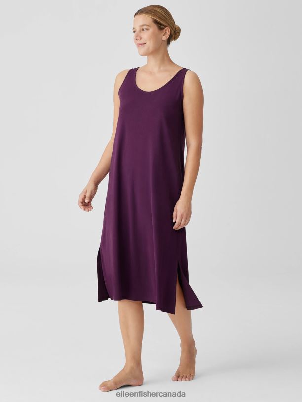 EILEEN FISHER Organic Cotton Interlock Tank Sleep Dress Easy Fit Calf Length Women BLACKBERRY Clothing 024FN1006