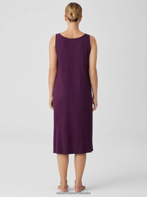 EILEEN FISHER Organic Cotton Interlock Tank Sleep Dress Easy Fit Calf Length Women BLACKBERRY Clothing 024FN1006