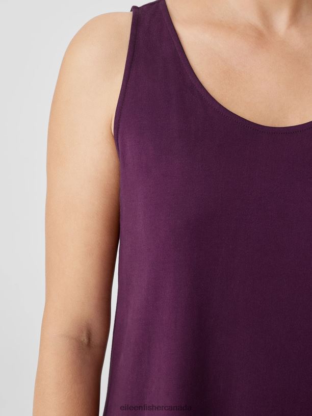 EILEEN FISHER Organic Cotton Interlock Tank Sleep Dress Easy Fit Calf Length Women BLACKBERRY Clothing 024FN1006