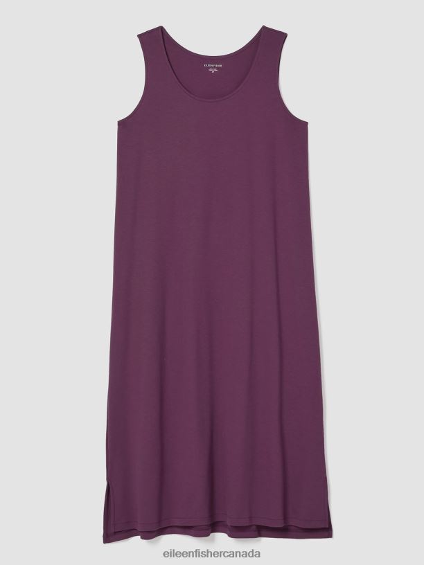 EILEEN FISHER Organic Cotton Interlock Tank Sleep Dress Easy Fit Calf Length Women BLACKBERRY Clothing 024FN1006