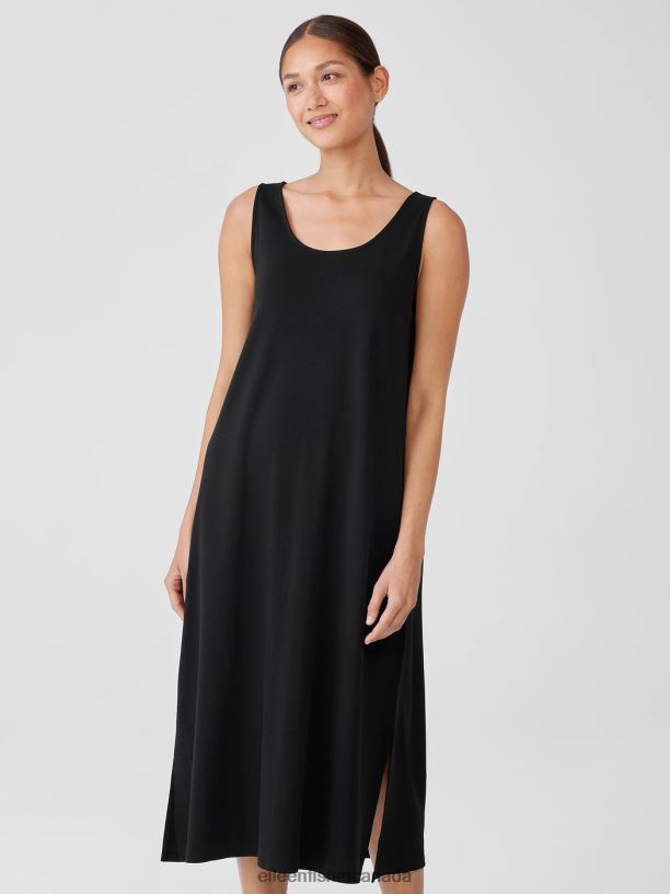 EILEEN FISHER Organic Cotton Interlock Tank Sleep Dress Easy Fit Calf Length Women BLACK Clothing 024FN1001