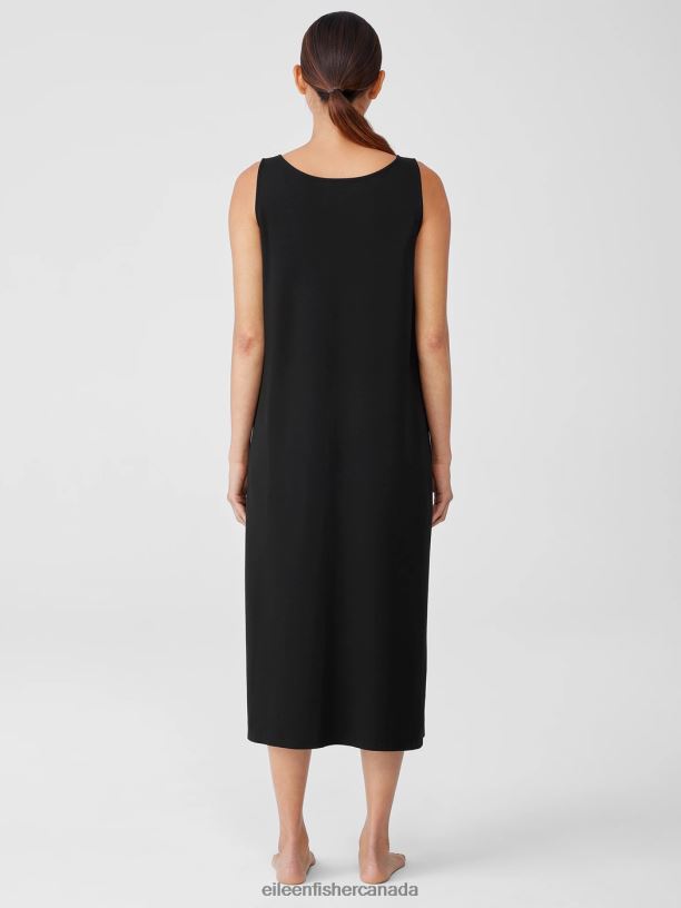 EILEEN FISHER Organic Cotton Interlock Tank Sleep Dress Easy Fit Calf Length Women BLACK Clothing 024FN1001